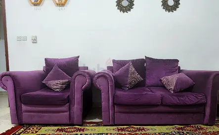 Purple 2-Seater Sofa and Armchair Set - Good Condition
