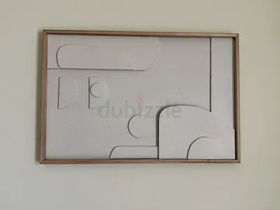 Textured geometric wall art framed canvas (white)