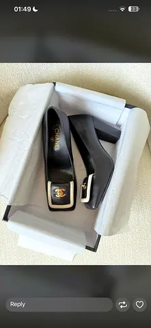 Chanel Black Leather Block Heel Pumps with CC Buckle — Size 36 to 41