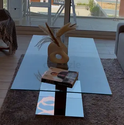 Modern Rectangular Glass Coffee Table with Mirrored Base
