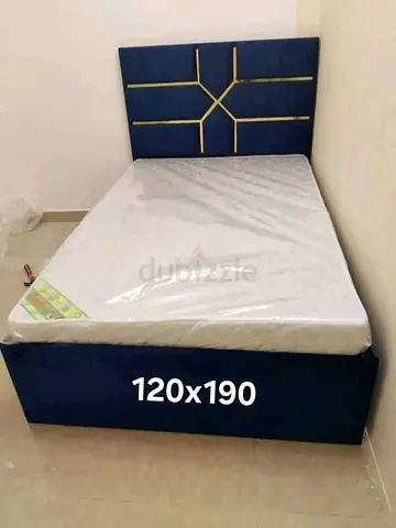 Single Bed Frame with Headboard and Mattress (120x190) - Blue