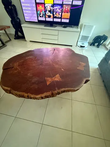 Solid Wooden Coffee Table (Single Slab) - Rustic Natural Finish