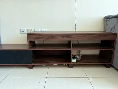 Wooden TV Unit / Entertainment Console - Brown, Good Condition