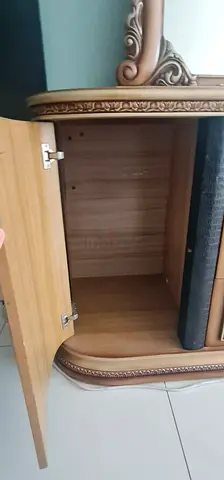 Big wooden cabinet with drop-down door, good condition, for bedroom