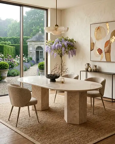 Elegant Oval Dining Table Natural Omani beige