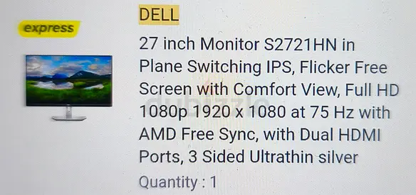 Dell 27-inch S2721HN IPS Full HD Monitor (75Hz, AMD FreeSync) - Silver