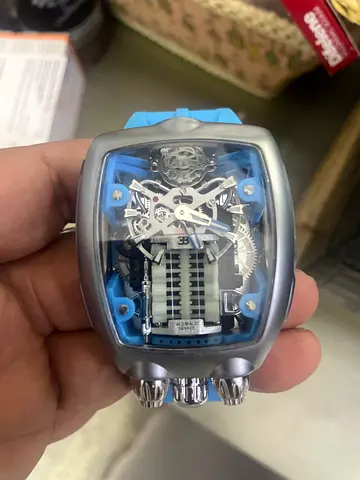 Jacob and co Unique Mechanical Mens Watch with Visible Movement - Blue Accents