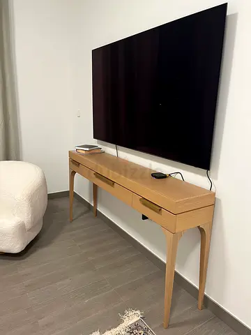 Slim Oak Console Table with Drawers — Light Wood, Modern Design