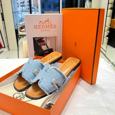 Hermès Oran Denim Slide Sandals – Light Blue, Size Available 39.5