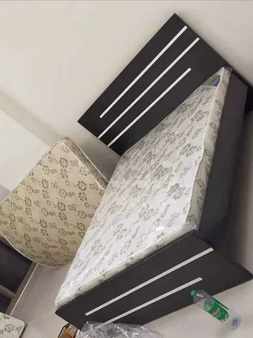 Single bed frame with mattress - dark wood, good condition