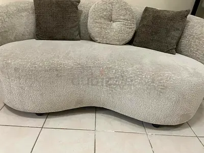 Curved Two-Seater Sofa with Cushions - Light Grey