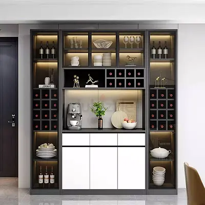 Built-in Modern Display Cabinet with Wine Storage and LED Lighting