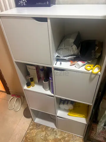 White 6-Cubby Storage Shelf with Doors — Good Condition