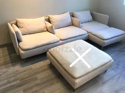 Ikea Sodhremn L Shape Sofa BeigeLight grey L-shaped fabric corner sofa with ottoman - good condition