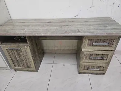 Computer desk and chair with storage drawers and cabinet - rustic finish