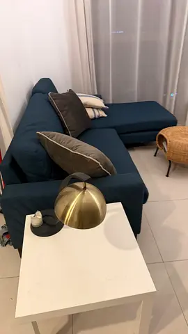 L-shaped navy fabric sofa with chaise - good condition