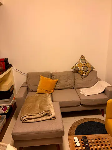 3-seater Grey Fabric Sofa with Chaise - Excellent Condition