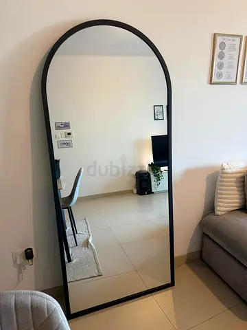 Large Arched Full-Length Floor Mirror with Black Frame 180x80cm