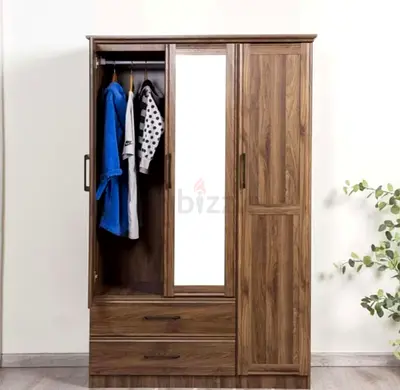 Malathi 3 door wardrobe 2 drawers with mirror MDF - walnut