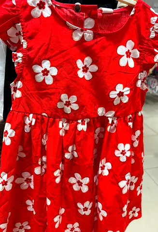 Red Floral Girls Cotton Dress – Size (unspecified), Good Condition