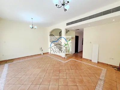 private entrance 3 bedrooms all master /corner unit with garden/living & dinning/fitted kitchen/maids room/ 5 parking space 1 covered for rent mirdif