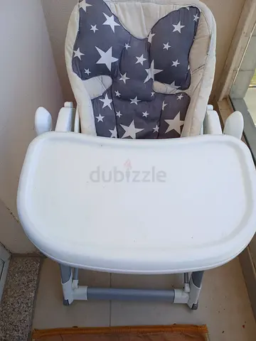 Feeding kids chair, baby chair, White high with BIG removable tray, padded star cushion