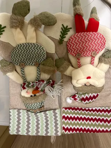 Pair of Christmas decorations socks – Santa and Snowman, good condition
