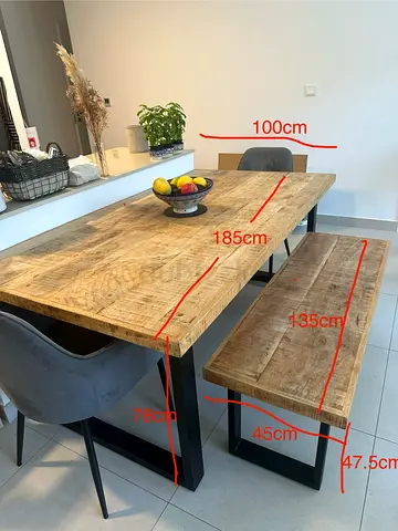 Mango wood Dining table and bench - lucky furniture brand