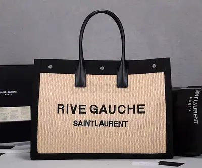 Saint Laurent Rive Gauche Large Canvas Tote Bag - Beige  Black
