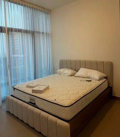king fabric bed frame with mattress , includes storage under the bed - excellent condition