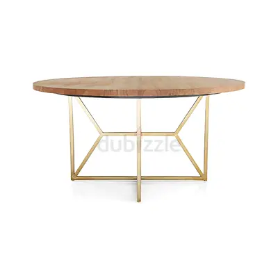 Crate and barrel Round Solid Wood Dining Table with Gold Metal Base