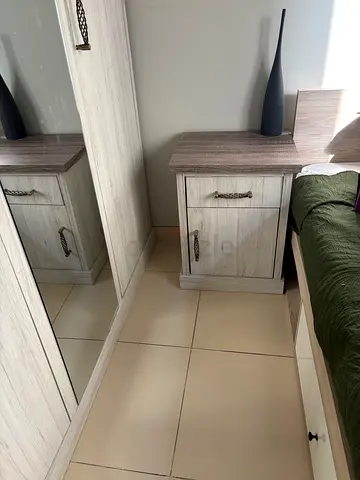 Chevron Nightstand - Light Wood Bedside Cabinet