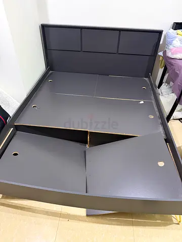 Queen size storage bed frame with headboard - dark grey