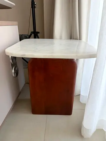 Solid Wood Side Table with Marble Top
