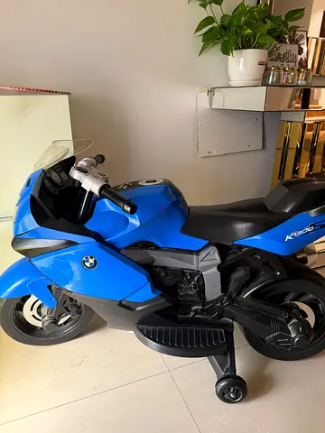 Kids Electric Ride-On BMW Motorcycle with Training Wheels — Blue