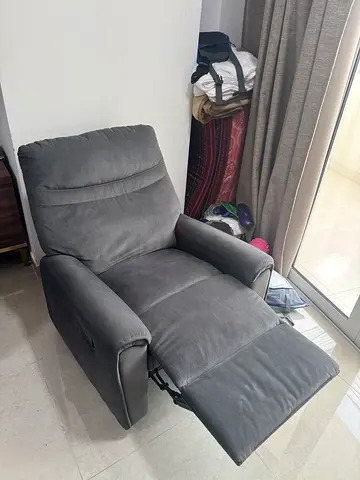 Grey Fabric Recliner Armchair - Comfortable Single Seater