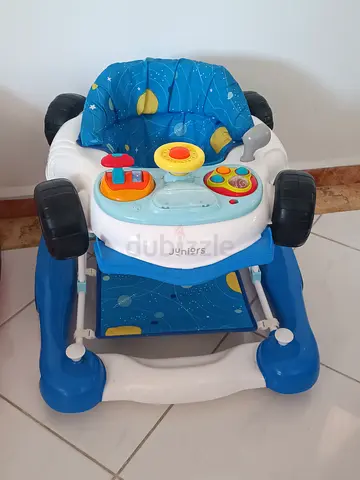 Blue baby walker with activity tray - good condition
