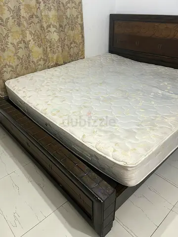 Queen wooden bed frame with mattress - good condition