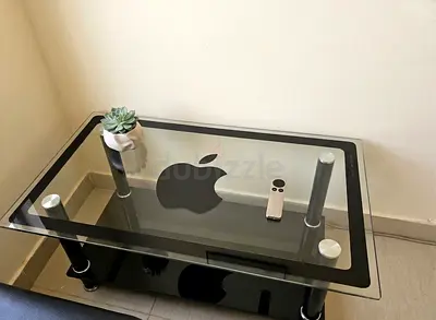 Glass Coffee Table with Black Accent and Chrome Legs - Good Condition