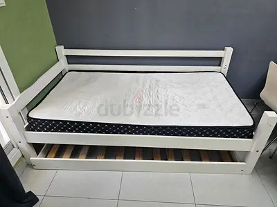 White Wooden Single Daybed with Trundle Frame mattress sold separately