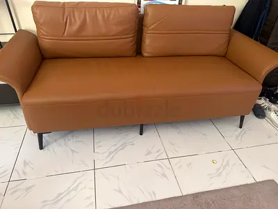 Genuine leather 3-seater sofa in tan — good condition