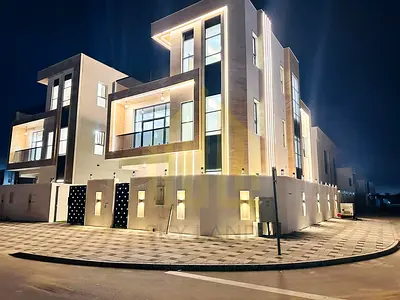 3-story villa for sale in Al Bahia, Ajman | 5 master bedrooms + swimming pool | Super deluxe finishing | Registration fees included