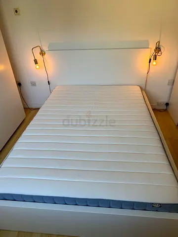 IKEA Malm Double size bed frame with mattress white, Good Condition