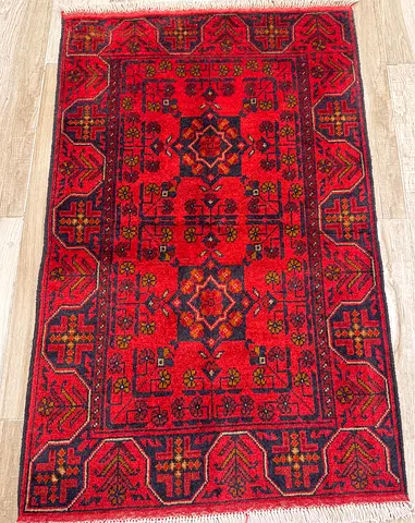 Handwoven Red Oriental Runner Rug - Small Vintage Tribal Design, size  1.30 by 0.80