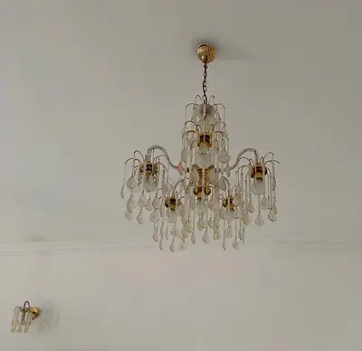 3 Classic French Style Crystal Chandelier with 7 Wall Sconces