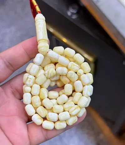 Hand-Carved Ivory-Colored Prayer Beads (Tasbih) - 33 Beads