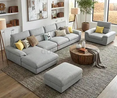 brand new l shape sofa set with chair and puff available