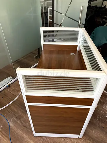 Single Office Workstation Pod with Wooden Finish and Glass Panels