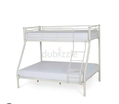 White Metal Bunk Bed - Double Base with Single Top (Good Condition)