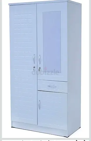 White 2-Door Wardrobe with Mirror and Drawer - Compact Storage